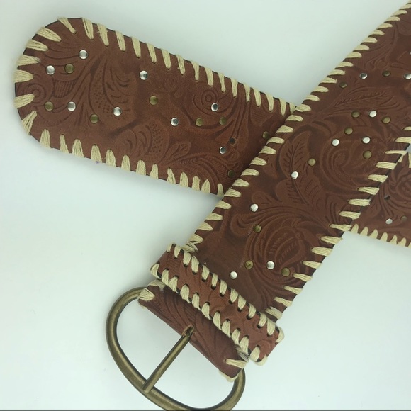 Brown Leather Floral Belt - Picture 9 of 12
